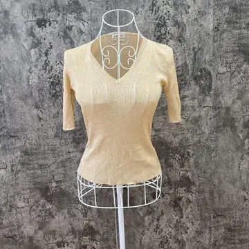 ANAYI 아나이 반팔 티셔츠 V넥 깔끔 라메 브라운 계열(M)