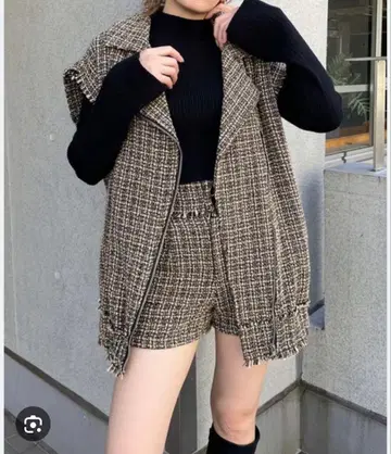 ENVYM 트위드 슬리브리스 셋업