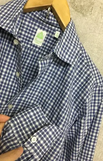 피나모레 와이드 칼라 체크 셔츠 블루 사이즈 M 새상품급