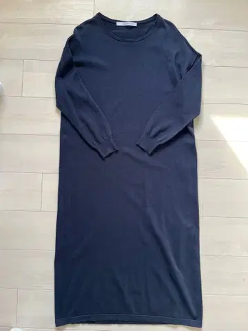 FRAMeWORK 네이비 긴팔 롱 원피스 니트 코튼 100%