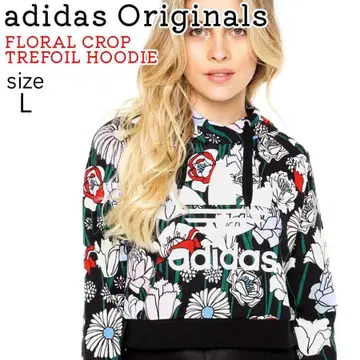 새상품급 아디다스 오리지널 플로럴 크롭 트레포일 후디 후드티