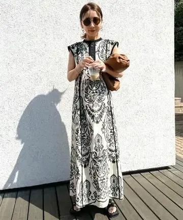 DAMASK EMBROIDERY LINEN DRESS AMERI