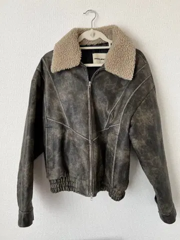 insilence 페이크 가죽 자켓 카키 그레이 가죽 자켓