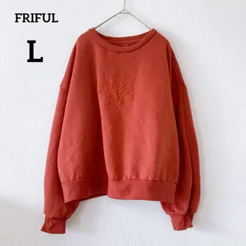 프리풀 긴팔 맨투맨 L 레드 속기모 꽃 자수 크루넥 076