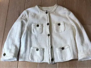 드레스 털이 화이트 노카라 자켓 트위드 자켓 노카라