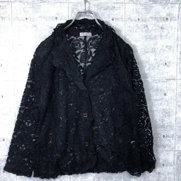 레트로 올드 걸리시 구제 의류 YURYOTA 꽃 버튼 전체 레이스 자켓