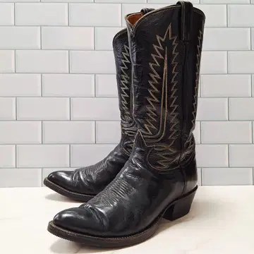 토니 라마 웨스턴 부츠 25.5 블랙 롱 자수 천연 가죽 블랙 택