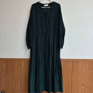 다크 그린 플라워 프린트 롱 원피스