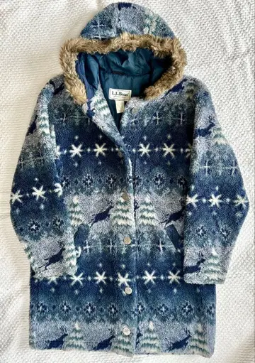 L.L.Bean 눈꽃 루돌프 노르딕 무늬 보아 플리스 롱 코트