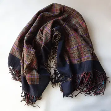 RENOMA 레노마 체크 무늬 프린지 스톨 대형 정사각형 브라운