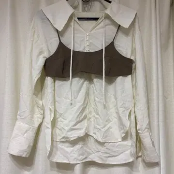 카프리슈 마쥬 화이트 긴팔 블라우스 브라운 브라렛 포함