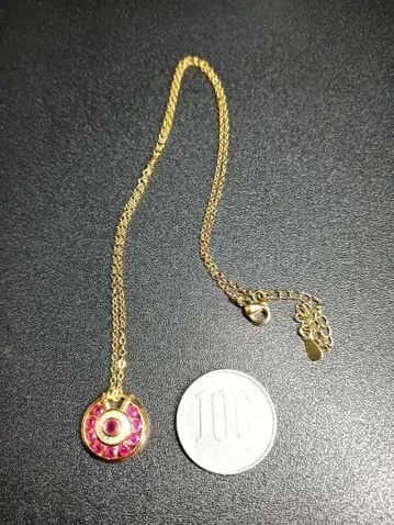 18금 gp 골드 핑크 스톤 원형 목걸이