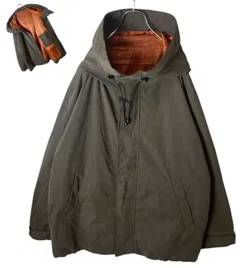 탁한 카키 컬러링 후드 부착 라이트 아우터 블루종 5L 빅 사이즈