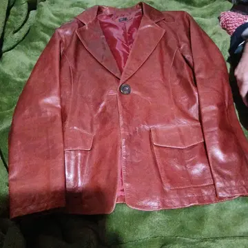 와인 레드 가죽 싱글 버튼 자켓