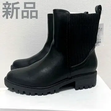 새상품 사이드 코어 부츠 블랙 에코 레더 리브 니트 23.23.5