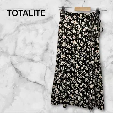 토탈리테 꽃무늬 플레어 스커트 롱 기장 리본끈 허리밴딩 S~M 사이즈