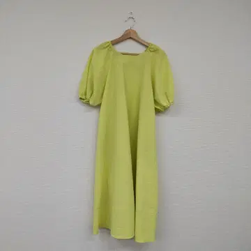 SHIPS 라임 그린 반팔 벌룬 소매 롱 원피스