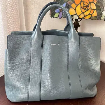 HIROFU 블루 그레이 가죽 토트백 지퍼 포함