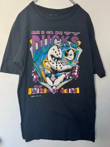 레어 90s 구제 의류 디즈니 T셔츠 NHL 마이티 덕스 남성용 XL