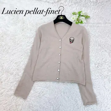 새상품급 루시앙페라피네 베이지 캐시미어 가디건 S 자수 긴팔 얇은 소재