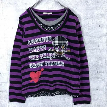 y2k 몰고스 구제 의류 영문 프린트 스컬 자수 보더 상의