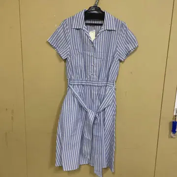 파랑과 화이트 스트라이프 반팔 셔츠 원피스