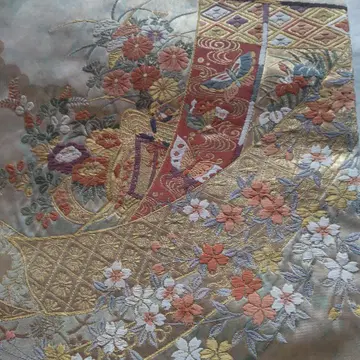 꽃무늬 자수 후쿠로 오비 실크제