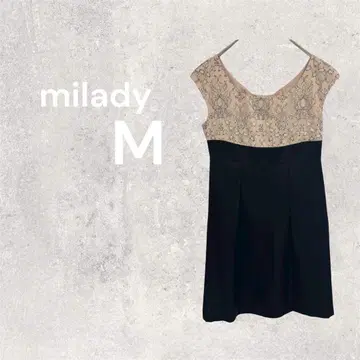 미스 원피스 드레스 무릎 기장 레이스 바이컬러 결혼식 슬리브리스 M