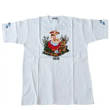 새상품 미사용 FEILER 자수 디자인 T셔츠 화이트
