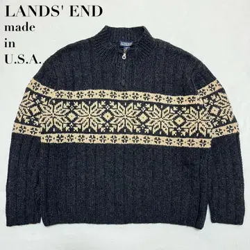 90s LANDS' END 하프 지퍼 풀오버 울 니트 스웨터