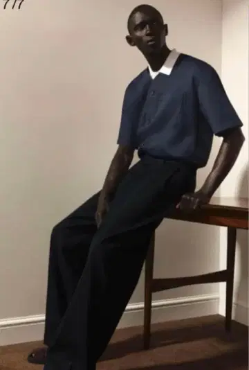 COS 노카라 셔츠 네이비 반팔 M