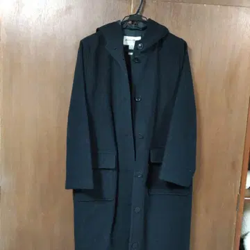 Eddie Bauer 후드 부착 롱 코트 블랙 페티트 L