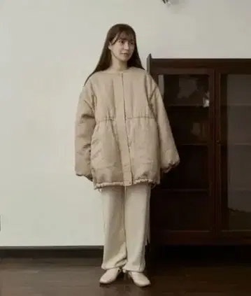 베이지 퀼팅 다운 자켓 M