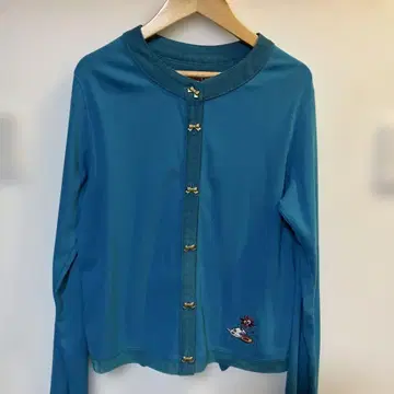 터콰이즈 색상 긴팔 가디건