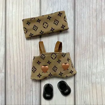 Labubu 라부부 옷 갈아입기 의류 모자 살로펫 신발 3종 세트 브라운