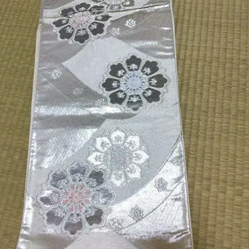 실버 꽃무늬 후쿠로 오비 리메이크용