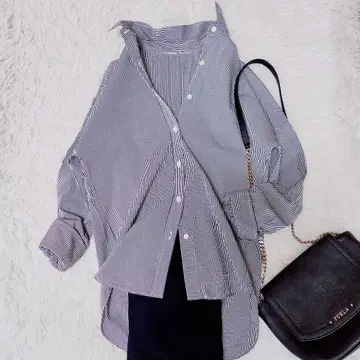 두지엠 클라세 드롭 숄더 셔츠 스트라이프 블루 화이트 파랑