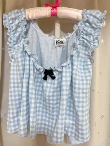 케이티 스카이블루 체크 프릴 세트