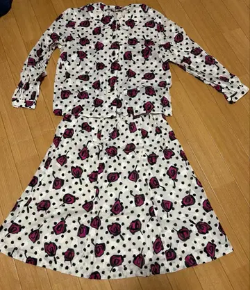 레트로 쇼와 원피스 빈티지 셋업 앤티크 긴팔 스커트