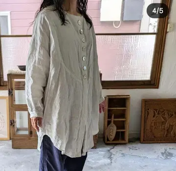 cheer 삿포로 쉘 버튼 린넨 튜닉 실버 화이트