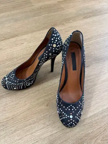 WERNER 블랙 펄풍 비쥬 하이힐 37