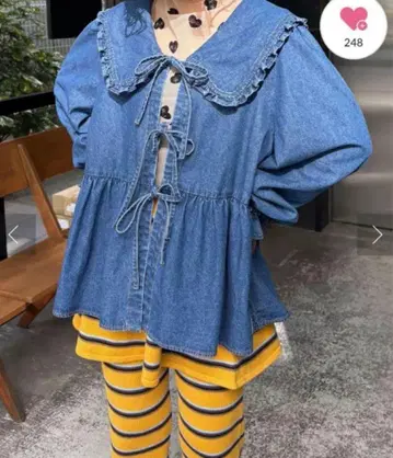 HELLO.SANFRANCISCO 데님 프릴 셔츠 블라우스