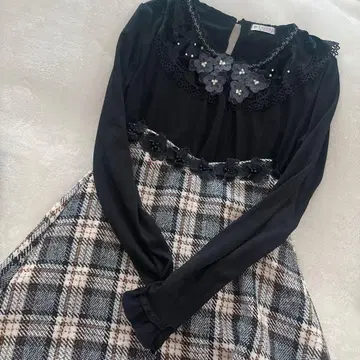 토코 클로젯 체크 플라워 겨울 스커트