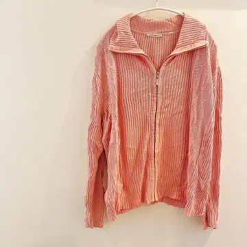 핑크색 리브 편직 긴팔 가디건 핑크 긴팔 니트 지퍼 아우터