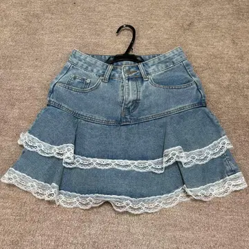 데님 프릴 미니 스커트