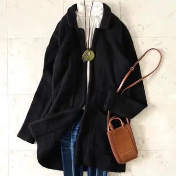 새상품급*띠어리 럭스 알파카 혼방 노카라 가디건 38 차콜 그레이