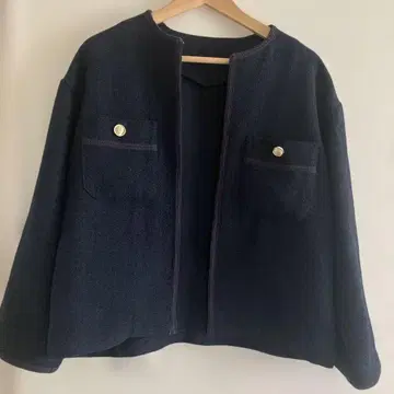 네이비 노카라 자켓 폴리에스테르 100%