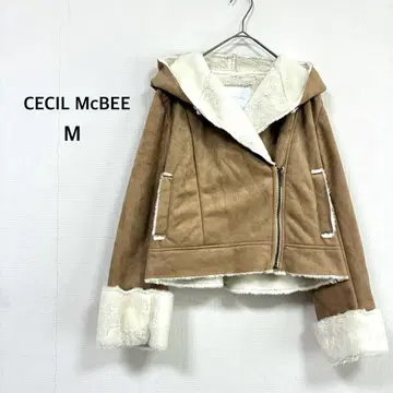 [세실 맥비] 무스탕 코트 M 베이지 후드 부착 스웨이드 데이트 새상품급