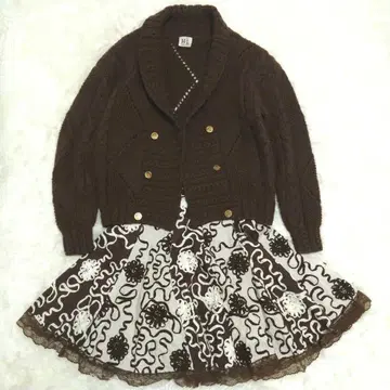 브라운 니트 가디건 골드 버튼 Vintage itimi rose
