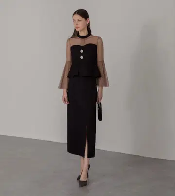 [ LEJA ] 스팽글 비쥬 버튼 셋업 원피스